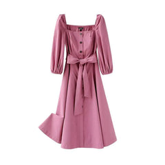 Pink Square Neck Vintage Dress