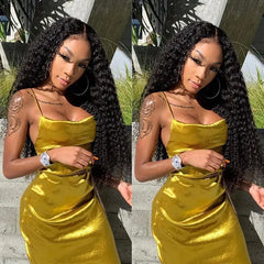 Popular Black Long Curly Wig with Middle Parting