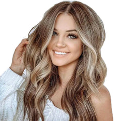 Brown Ombre Wavy Long Wig with Middle Part