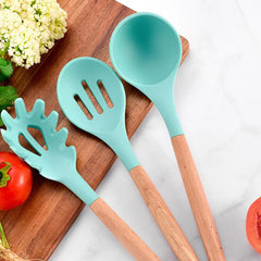 9-Piece Silicone Kitchen Utensil Set with Wood Handle