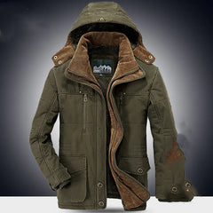 Men's Warm Long Cotton Jacket for Middle-Aged (Black)