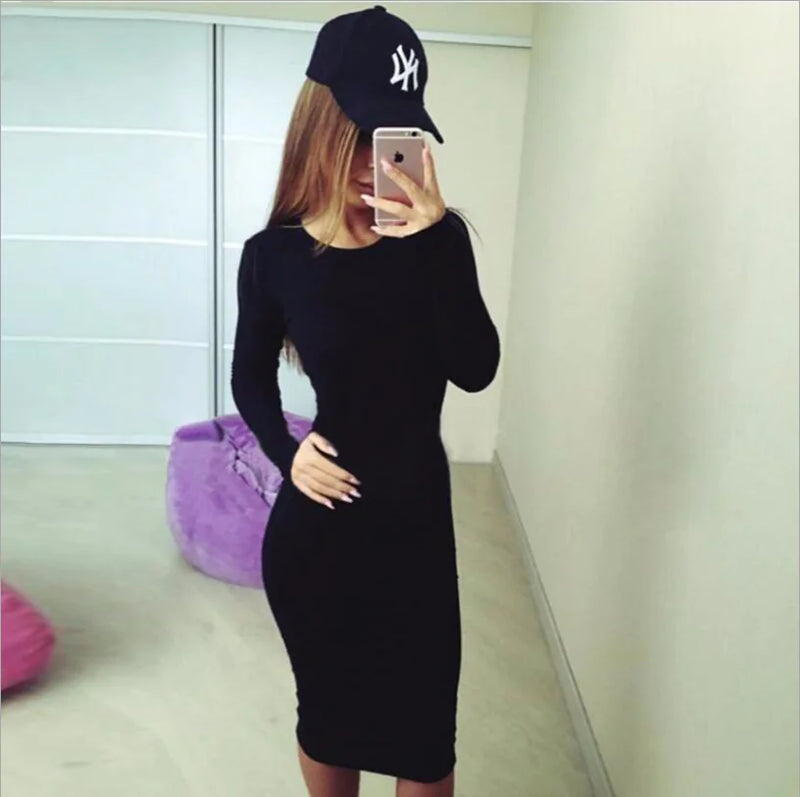 Elegant Solid Color Bodycon Dress