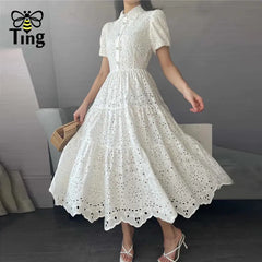 Tingfly Vintage Boho Summer Embroidery Midi Dress
