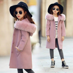 Princess Long Winter Coat with Fur Collar for Girls