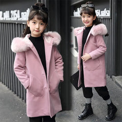 Princess Long Winter Coat with Fur Collar for Girls