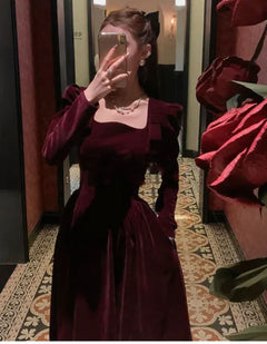 Vintage Bow Dress with French Style Square Collar