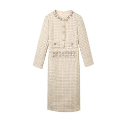 Vintage French Style Wool Dress with Midi Length