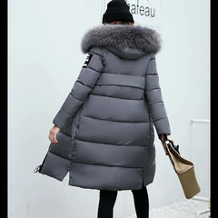 Girls' Cotton Padded Winter Coat with Fur Collar