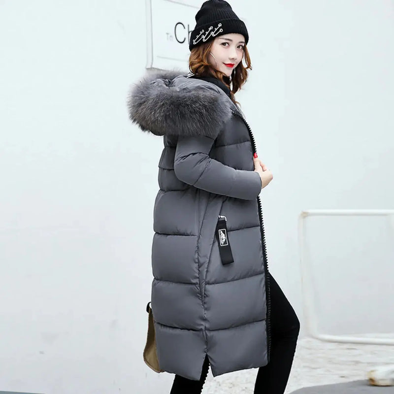 Girls' Cotton Padded Winter Coat with Fur Collar