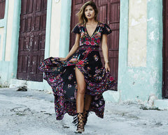 European Vintage Floral Chiffon Dress