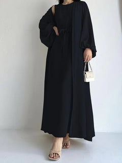 Elegant Abaya Ramadan Two-Piece Set with Tie Waist