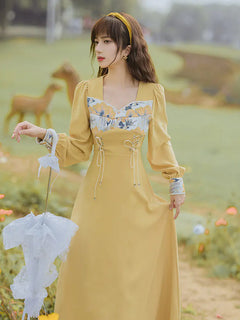 Vintage Jacquard Lace High Waist Slim Dress