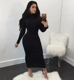 Chic Long Sleeve Wool Dress