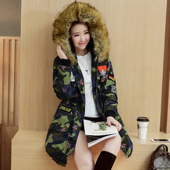 Camouflage Women's Winter Cotton Jacket with Fur Collar