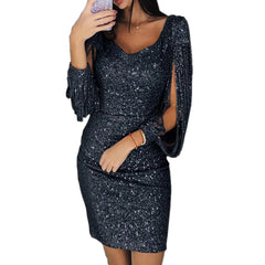 Sequin Tassel Long Sleeve Bodycon Dress