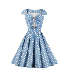 Vintage Polka Dot Dress with Bow and Flared Skirt