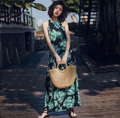 Vintage Printed Beach Maxi Dress