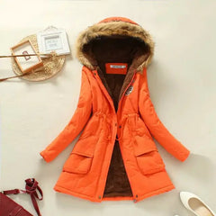Winter Women's Long Cotton Coat with Fur Collar