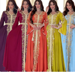 Dubai-Style Embroidered Applique Dress – Elegant and Sophisticated