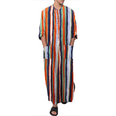 Middle Eastern Men's Long Sleeve Striped Robe