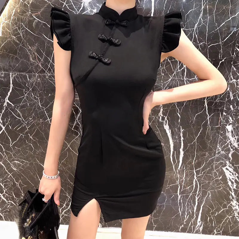 Vintage Split Black Dress