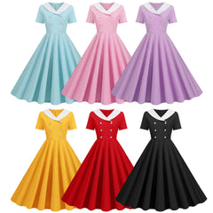 2020 Vintage Doll Collar Short Sleeve Dress