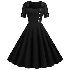 Vintage Button Puff Dress for Autumn and Winter