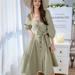 Pink Square Neck Vintage Dress