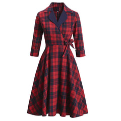 Vintage British Red Plaid Long Sleeve Dress Design