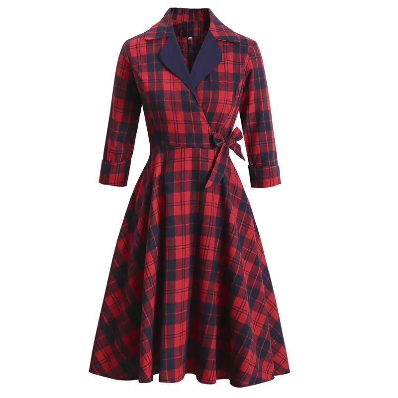 Vintage British Red Plaid Long Sleeve Dress Design