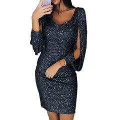 Sequin Tassel Long Sleeve Bodycon Dress