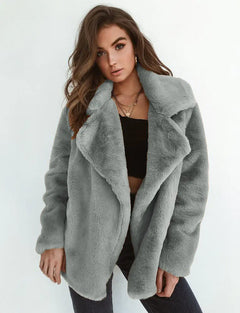 Fashionable Women's Plush Collar Autumn Winter Coat