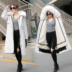 Women's Korean Style Thick Parka with Detachable Fur Collar