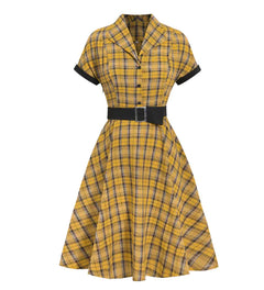 Vintage Checkered V-Neck Button Dress (Model 1779)
