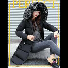 Girls' Cotton Padded Winter Coat with Fur Collar