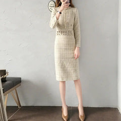 Vintage French Style Wool Dress with Midi Length