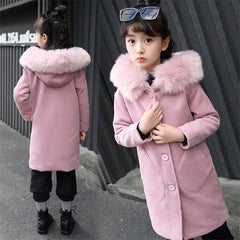 Princess Long Winter Coat with Fur Collar for Girls
