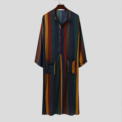 Middle Eastern Men's Long Sleeve Striped Robe