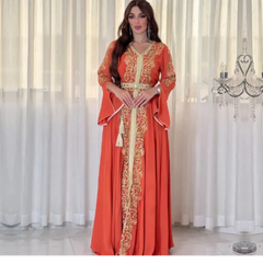 Dubai-Style Embroidered Applique Dress – Elegant and Sophisticated