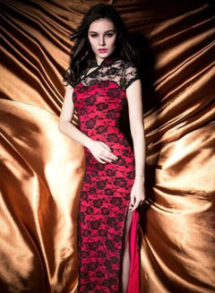 Vintage Off-Shoulder Lace Bodycon Dress