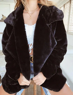 Fashionable Women's Plush Collar Autumn Winter Coat