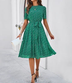 2019 Autumn Winter Vintage Floral A-Line Midi Dress