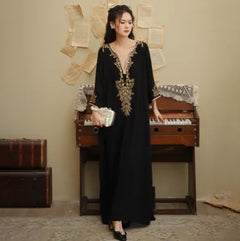 Embroidered Long Sleeve Belted Muslim Casual Skirt