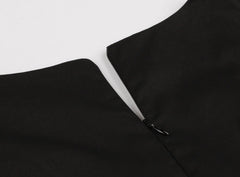 Plus Size Vintage Hepburn Style Black Dress with Embroidery