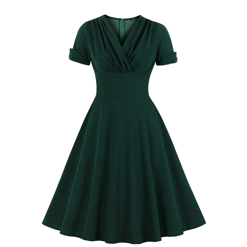 Vintage Style V-Neck A-Line Dress for Women