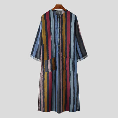Middle Eastern Men's Long Sleeve Striped Robe