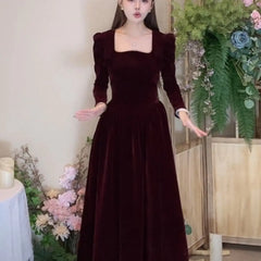 Vintage Bow Dress with French Style Square Collar