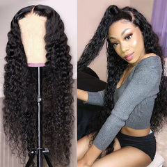 Popular Black Long Curly Wig with Middle Parting