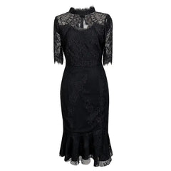 French Vintage Lace Patchwork Dress in Black