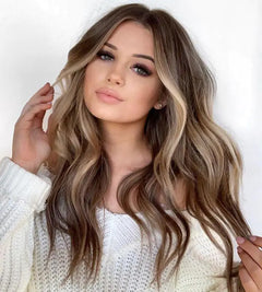 Brown Ombre Wavy Long Wig with Middle Part